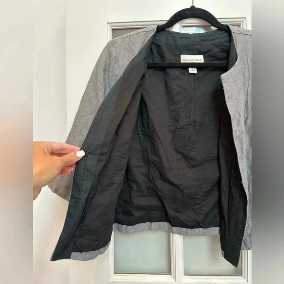 Banana Republic Grey Linen Blend Cropped Blazer Jacket Women’s Size 10 Medium M - Picture 2 of 12